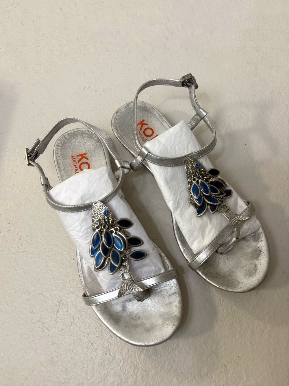 Michael Kors silver fish beaded sandals